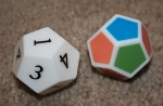 Two dice, one with colors and one with numbers